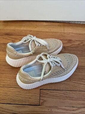 Dolce Vita Dolen Sneakers - Women's Beige/Tan Knit Shoes with Lace-Up Comfort
